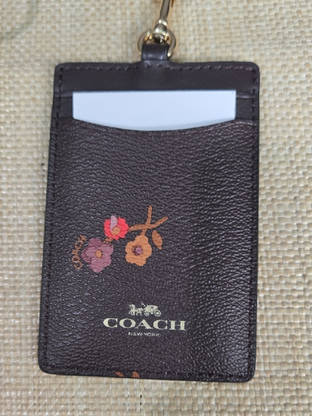 Coach Brown Floral Leather Lanyard Card Holder - Picture 3 of 6